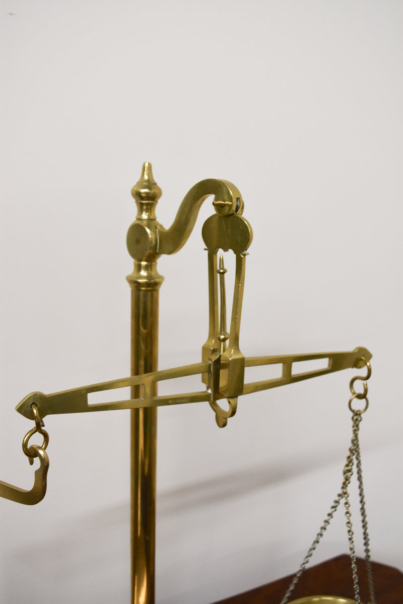 Antique Brass Scale on Wood Base