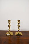 Pair of Mid Century Brass Hexagon Base Candlesticks