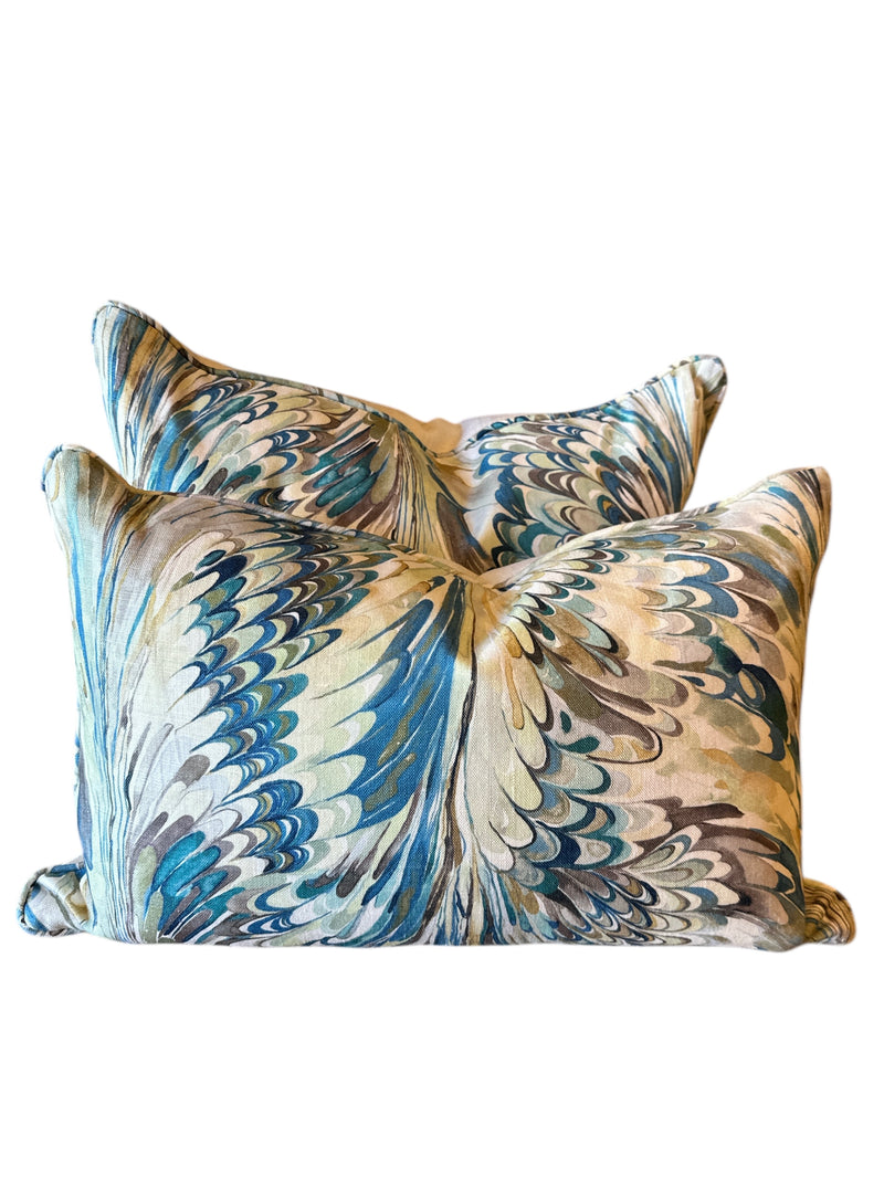 Pair of Blue & Green Patterned Lumbar Pillows