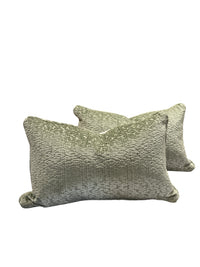 Pair of Green Velvet Lumbar Pillows