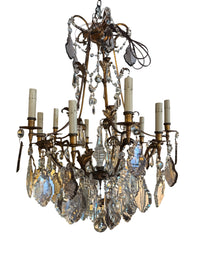 Gilt and Crystal Chandelier with Light Purple Prisms
