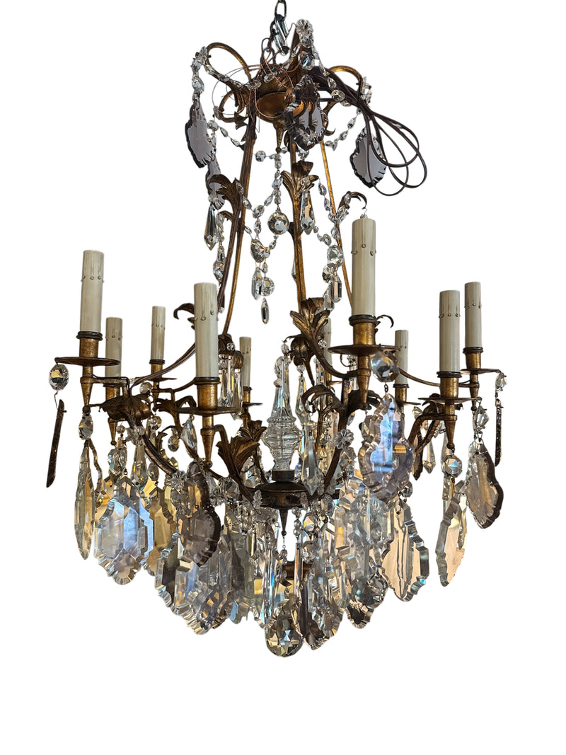 Gilt and Crystal Chandelier with Light Purple Prisms
