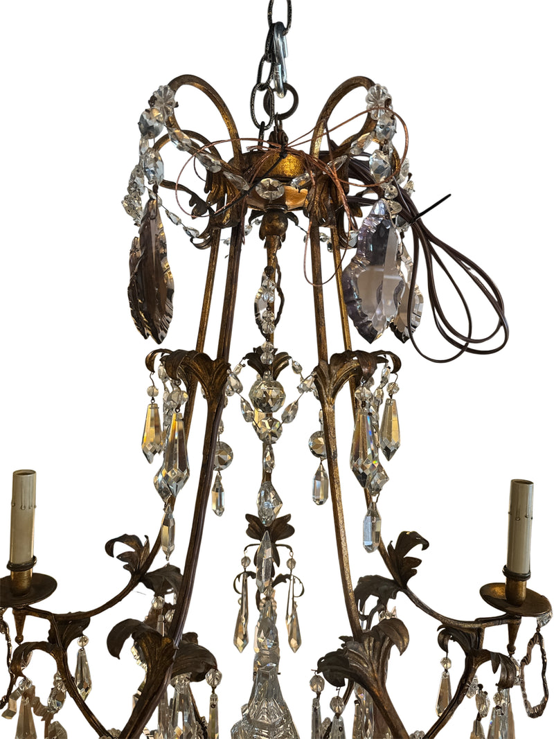 Gilt and Crystal Chandelier with Light Purple Prisms
