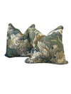Pair of Sage & Blue Botanical Tapestry Pillows
