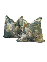 Pair of Sage & Blue Botanical Tapestry Pillows