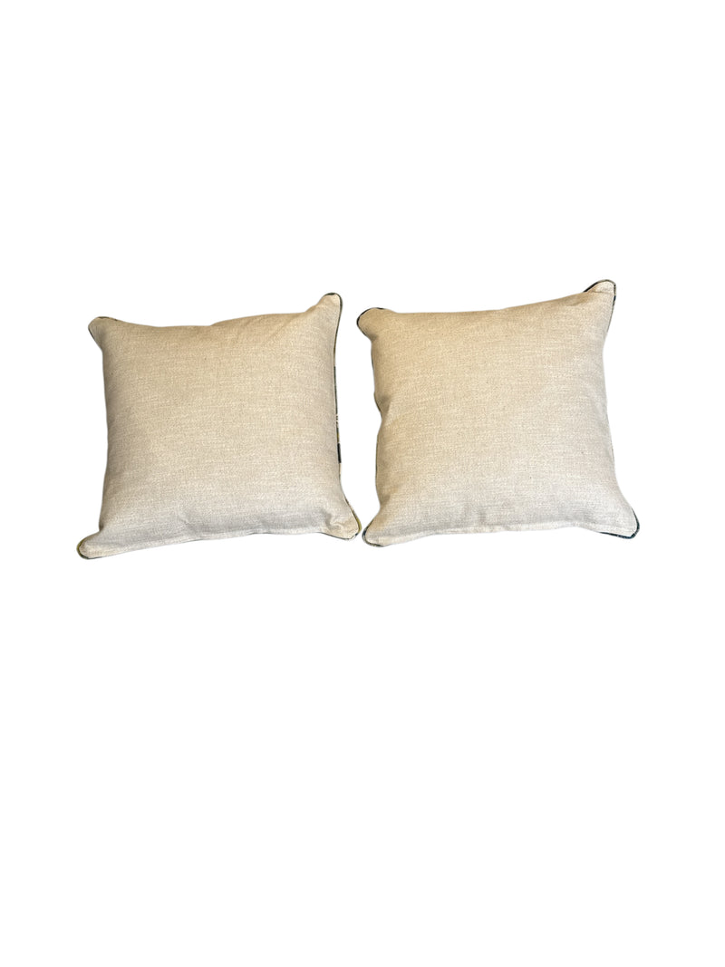 Pair of Sage & Blue Botanical Tapestry Pillows
