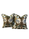 Pair of Green and Brown Floral Pillows