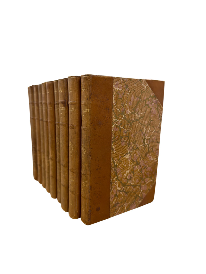 Set of 11 Antique Leather-Bound Books by Tobias Smollett