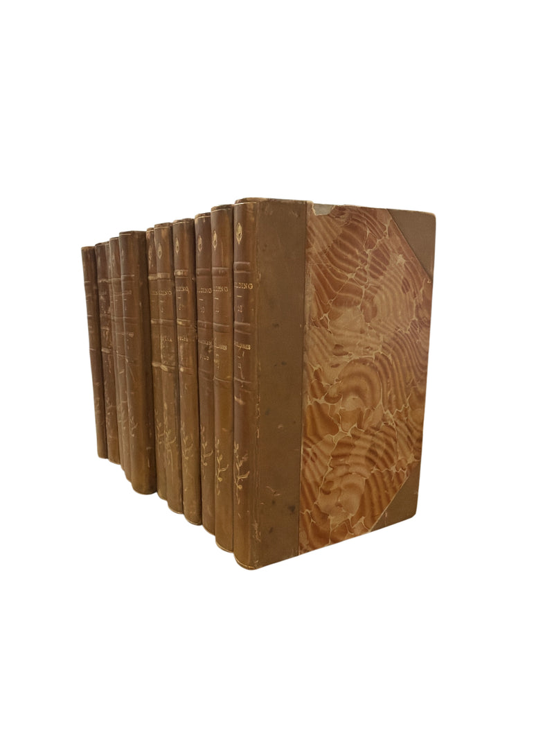 Set of 12 Antique Leather-Bound Books by Henry Fielding