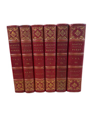 Set of 6 Antique “Scott’s Poetical Works & Novels” Red Leather Books