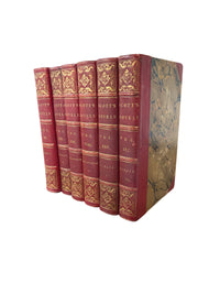 Set of 6 Antique “Scott’s Poetical Works & Novels” Red Leather Books