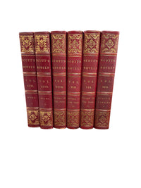 Set of 6 Antique “Scott’s Poetical Works & Novels” Red Leather Books