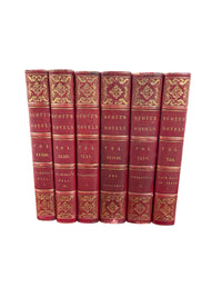 Set of 6 Antique “Scott’s Poetical Works & Novels” Red Leather Books