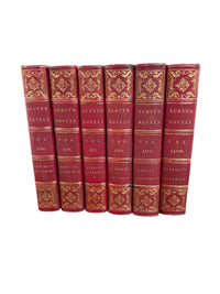 Set of 6 Antique “Scott’s Poetical Works & Novels” Red Leather Books