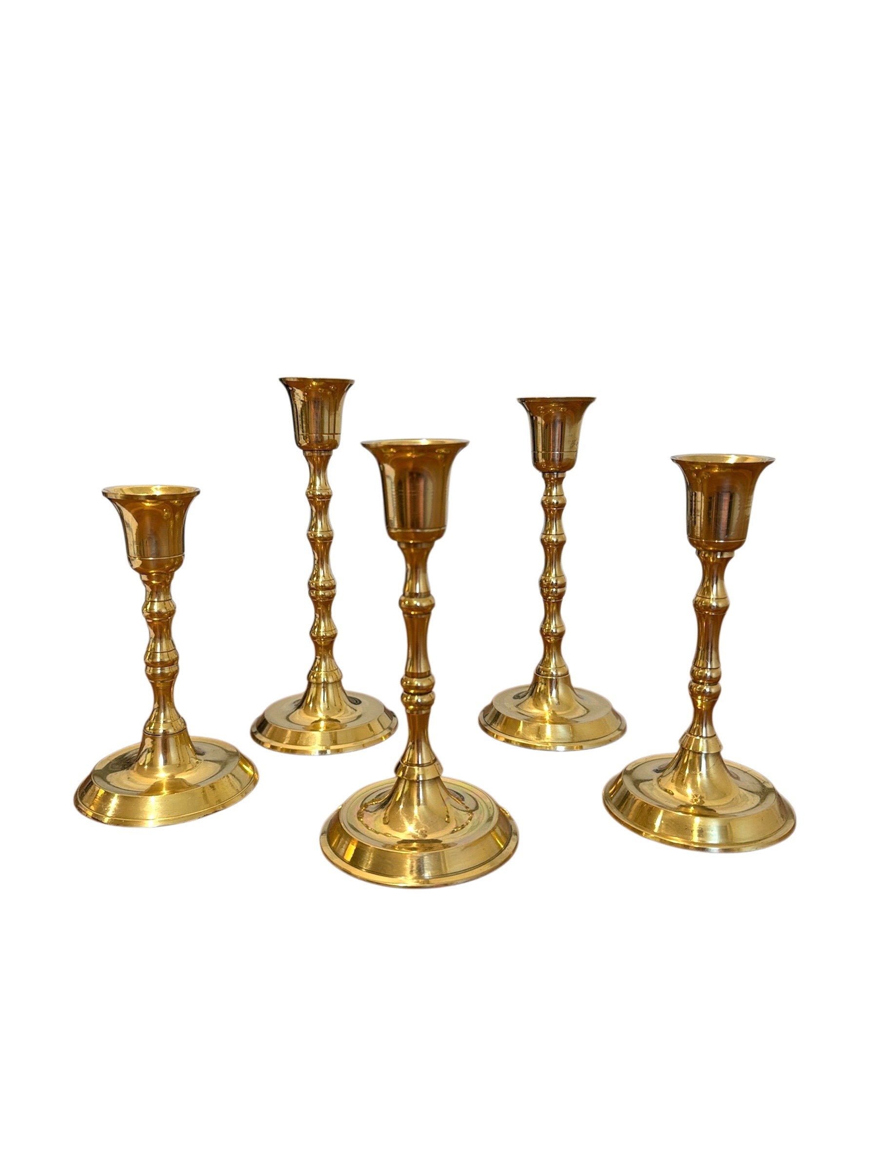 Set of 5 Brass Candlesticks