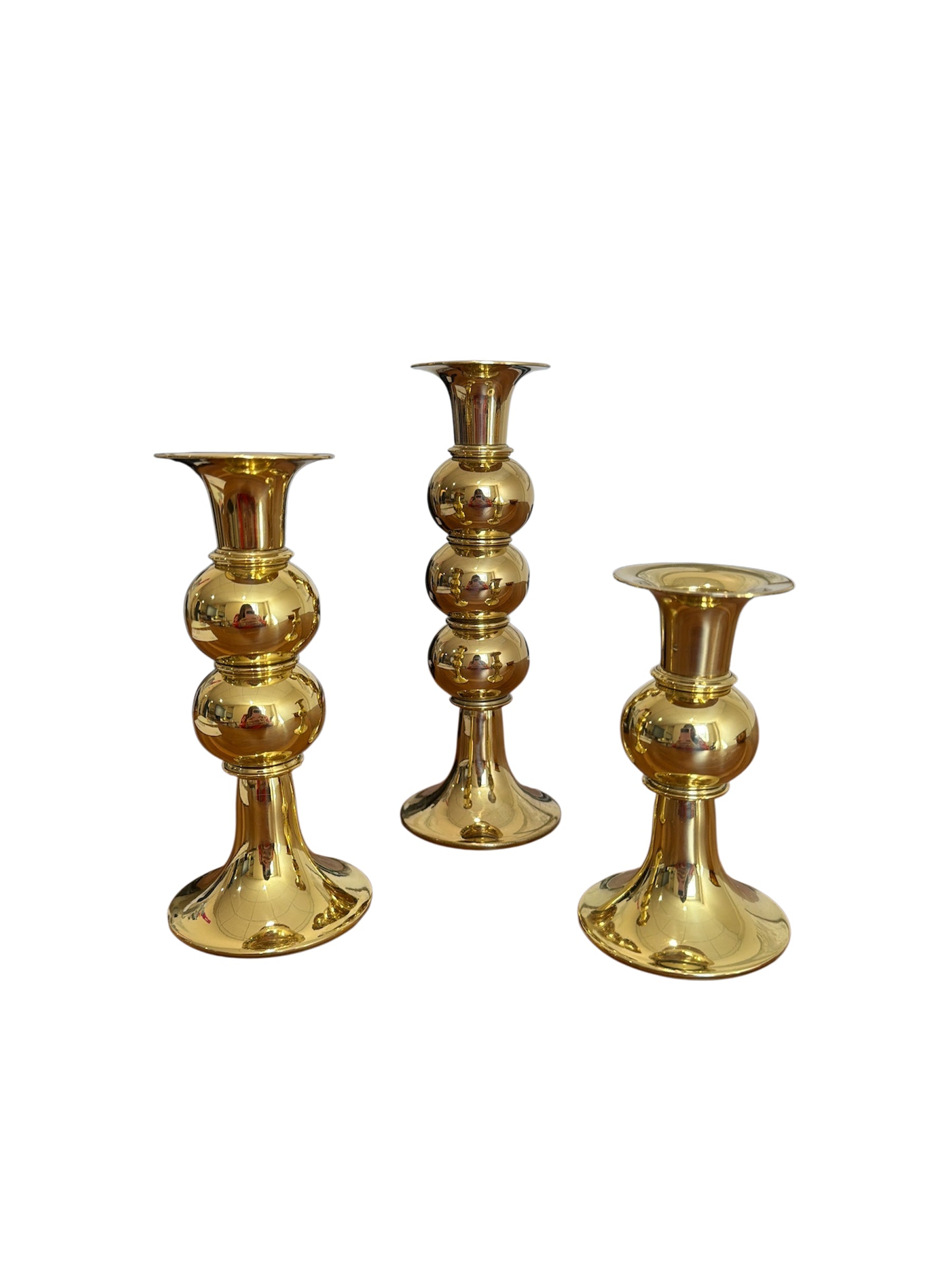 Set of 3 Bubble Brass Candlesticks