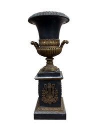 Neoclassical Black Urn on Pedestal Stand