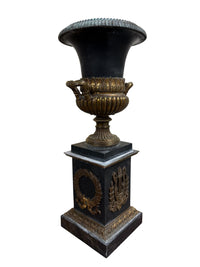 Neoclassical Black Urn on Pedestal Stand