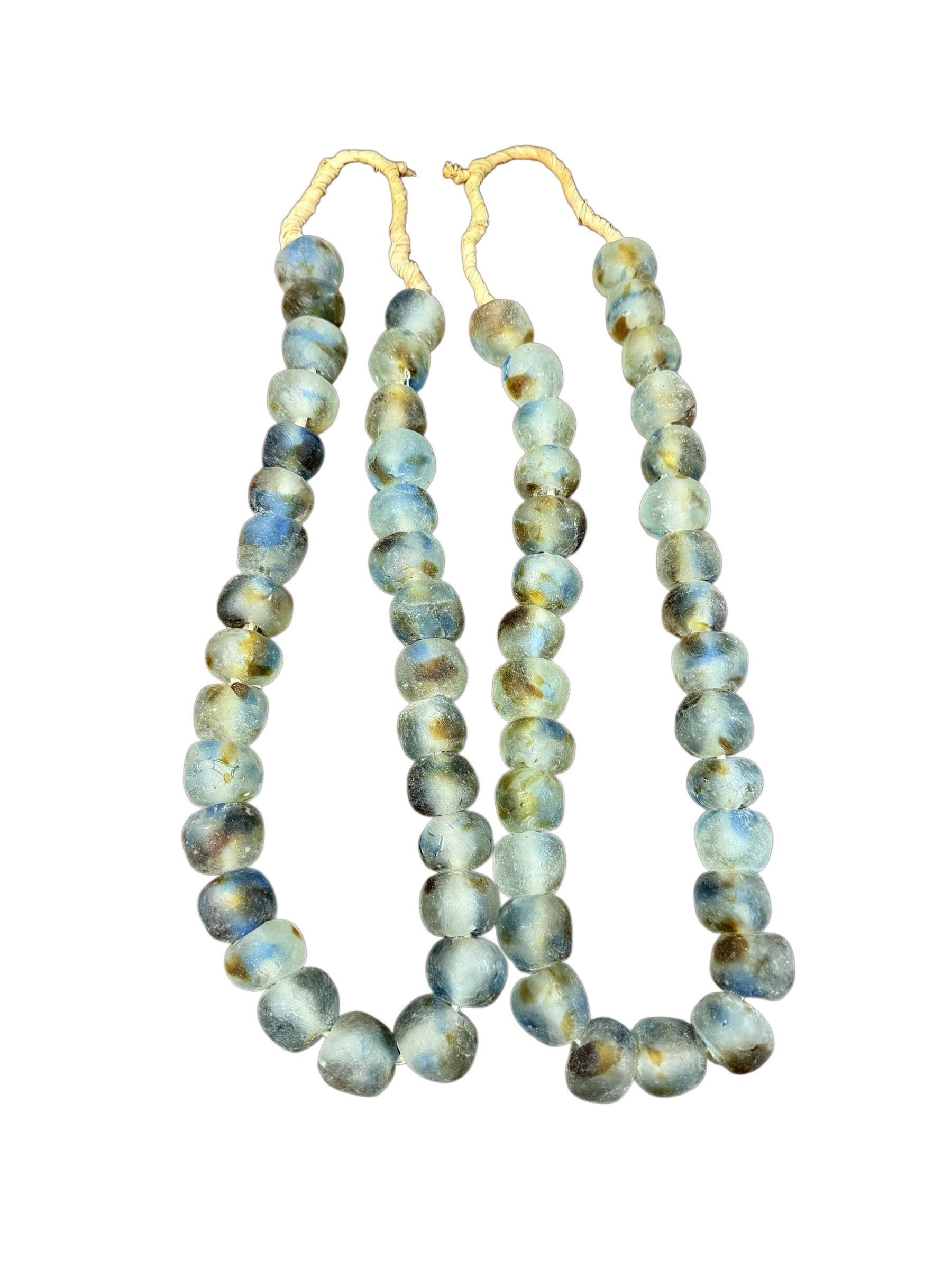 Set of Two Large Blue and Brown Dotted Stone Beads