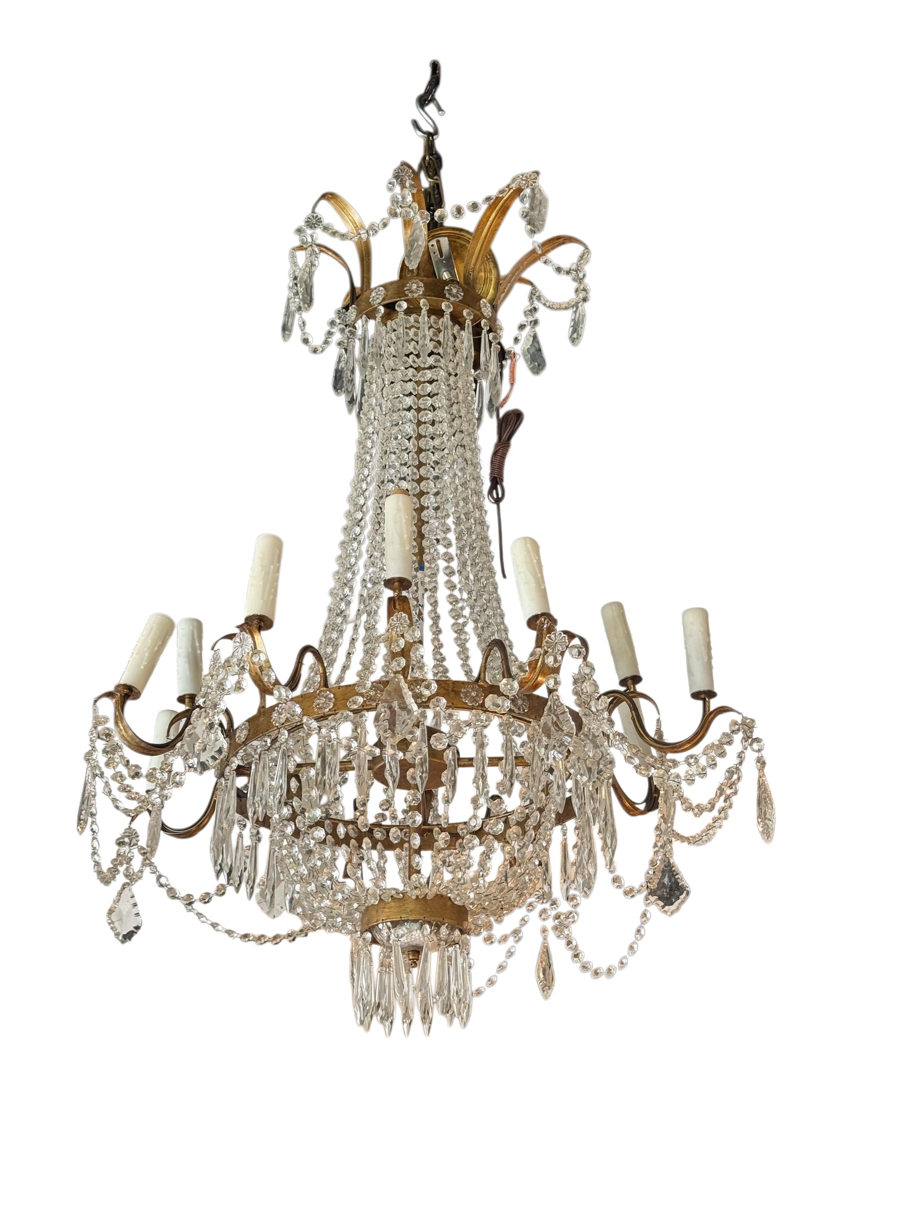French Bronze and Crystal Basket Chandelier