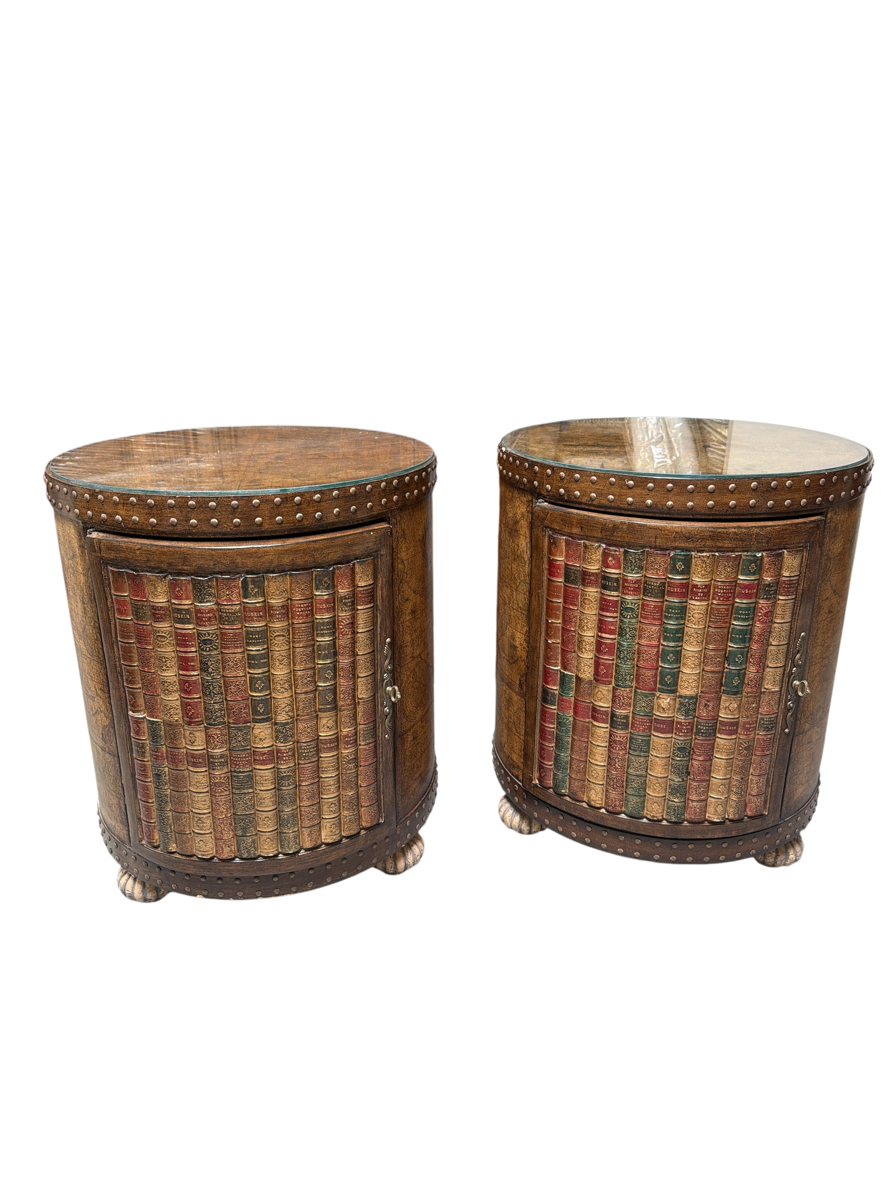 Pair of Faux Book Front Side Cabinets