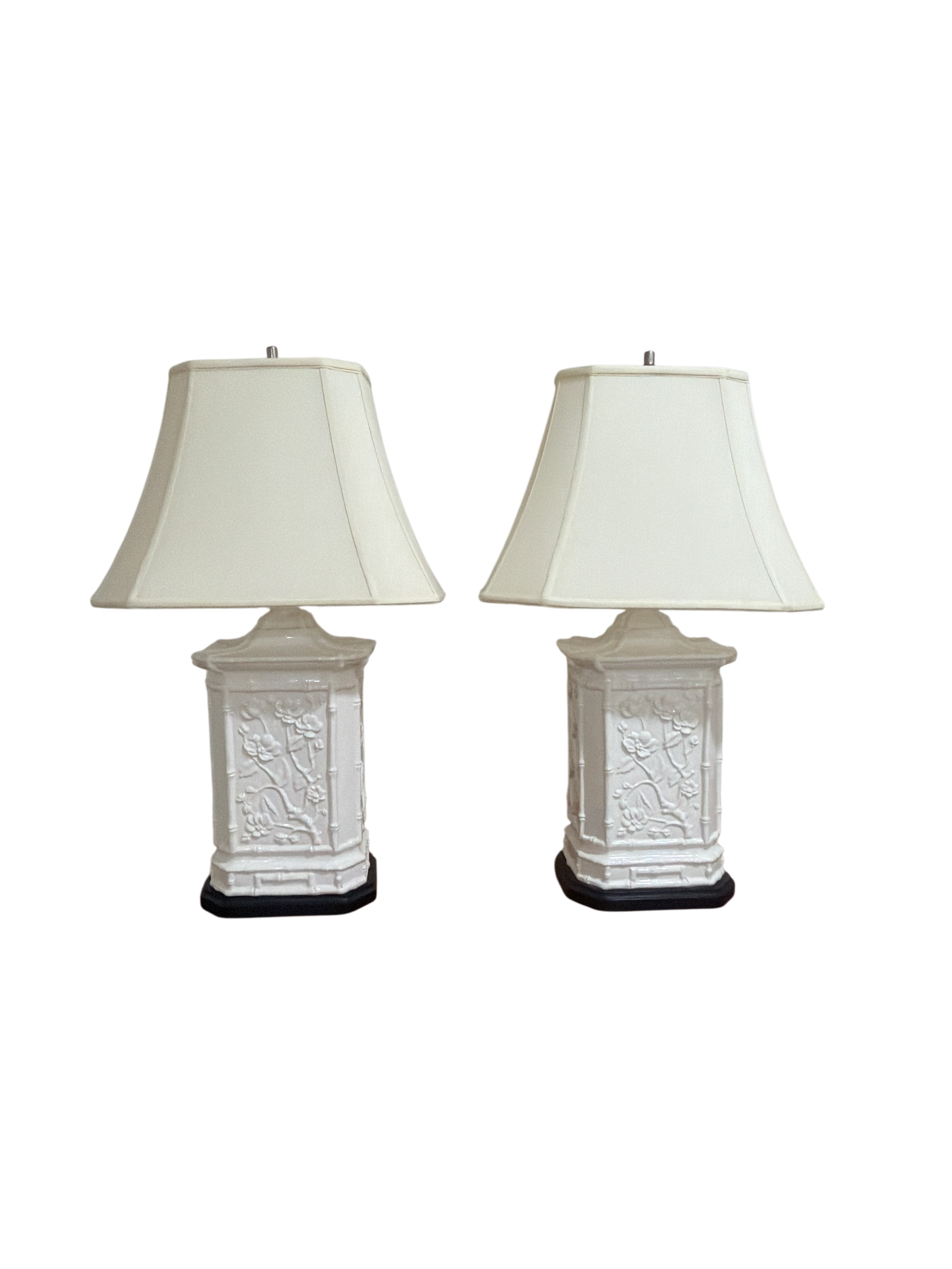 Pair of White Chinoisserie Lamps