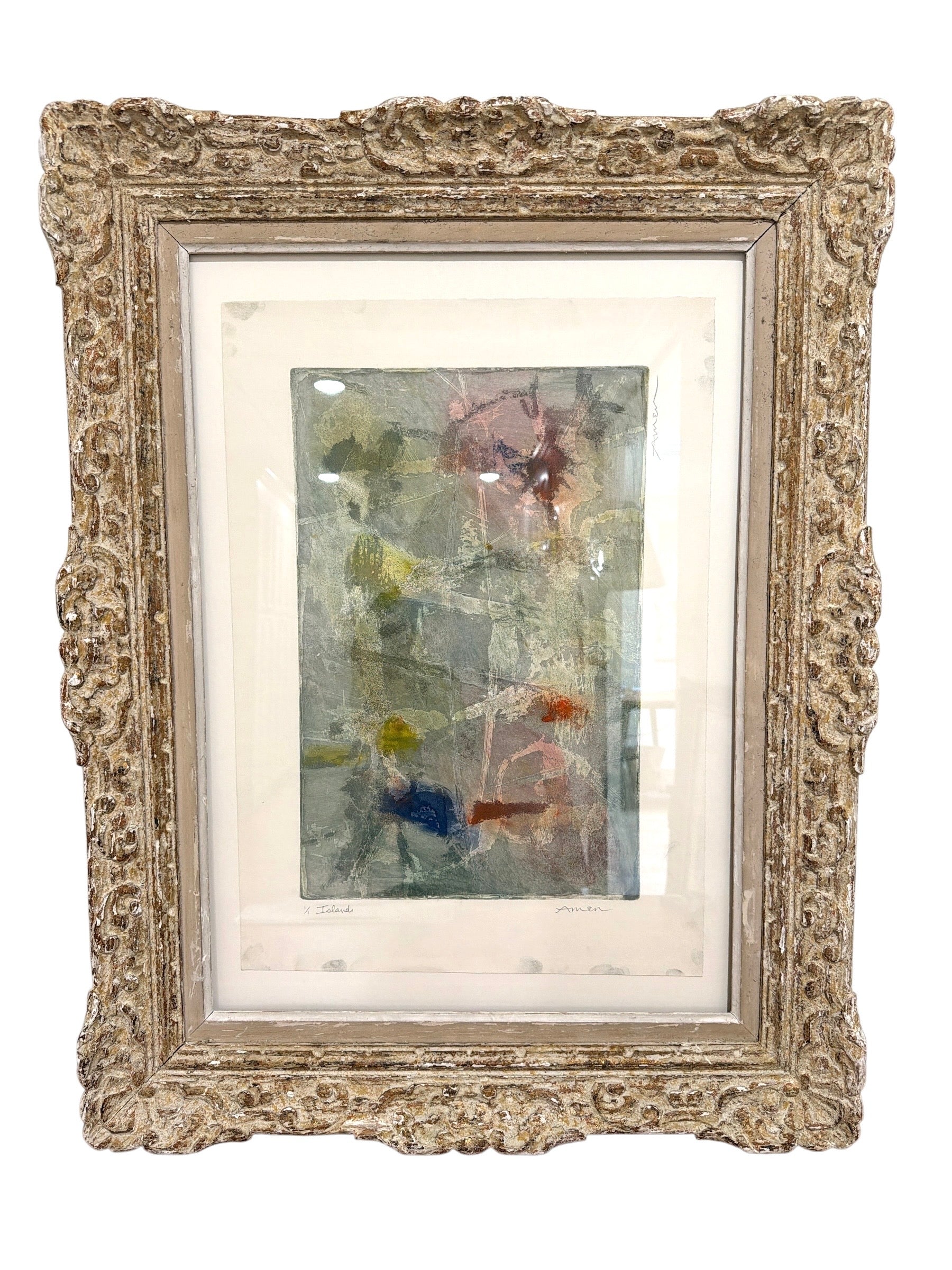 “1/1 Island” Colorful Abstract in Antique French Frame