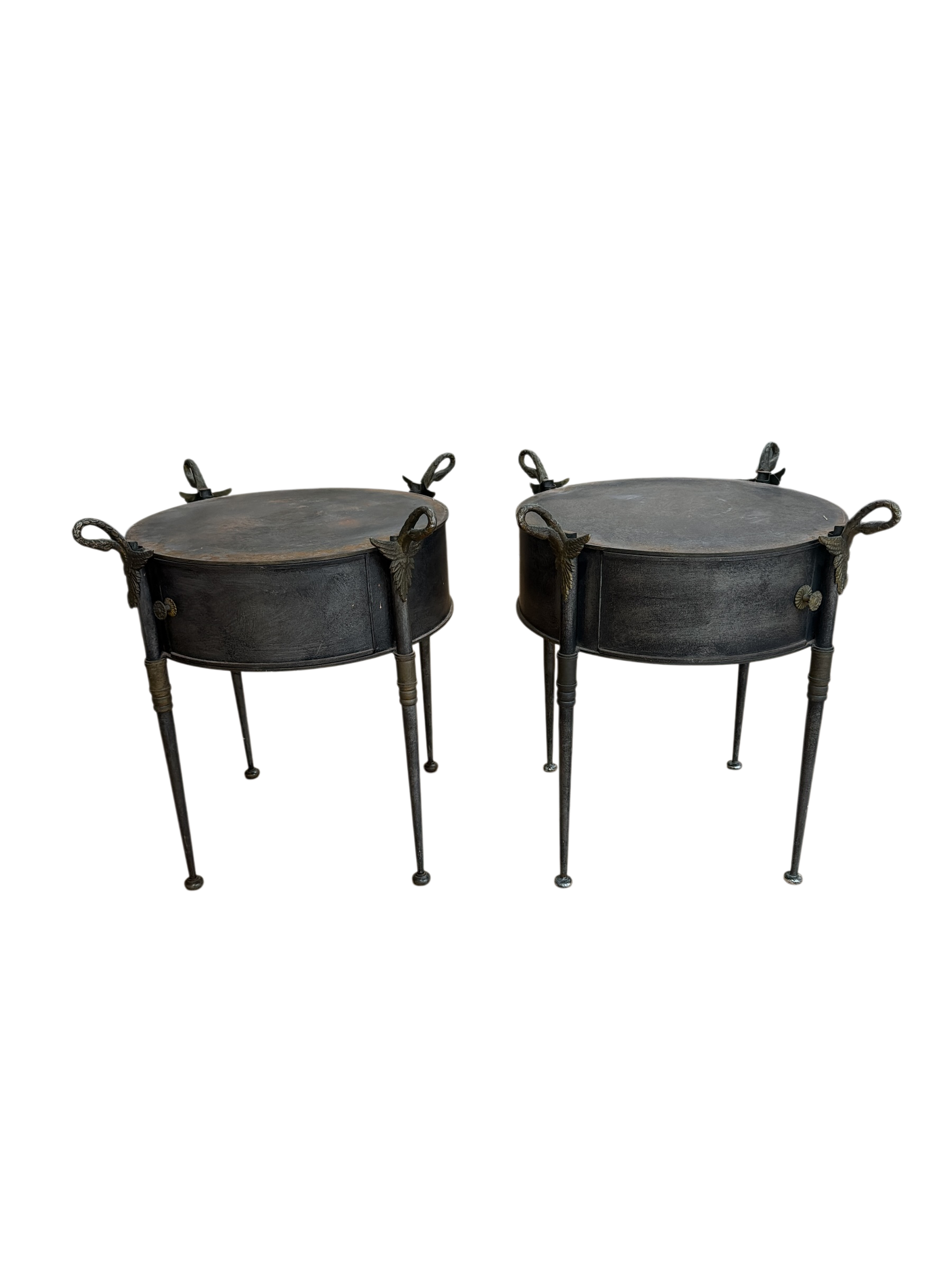 Pair of Italian Bronze and Mirrored Swan Side Tables