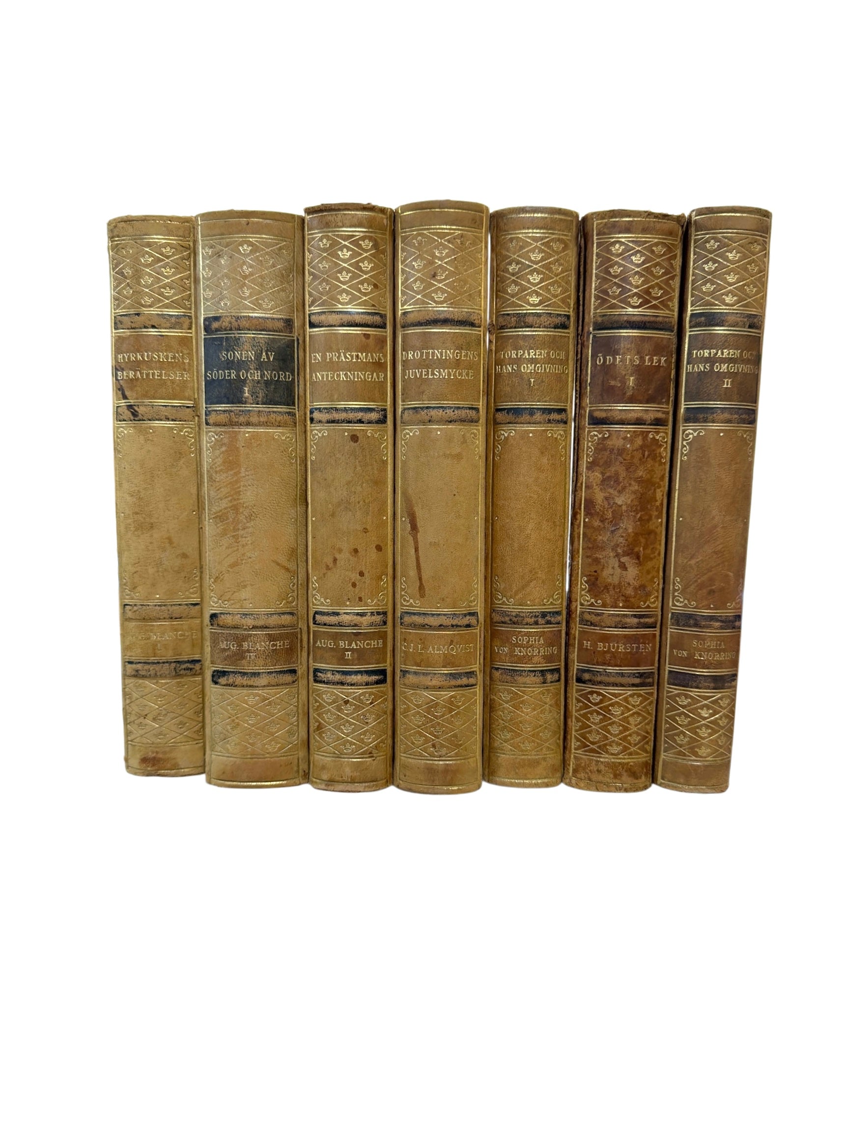 Set of 7 Assorted Antique Swedish Leather Books
