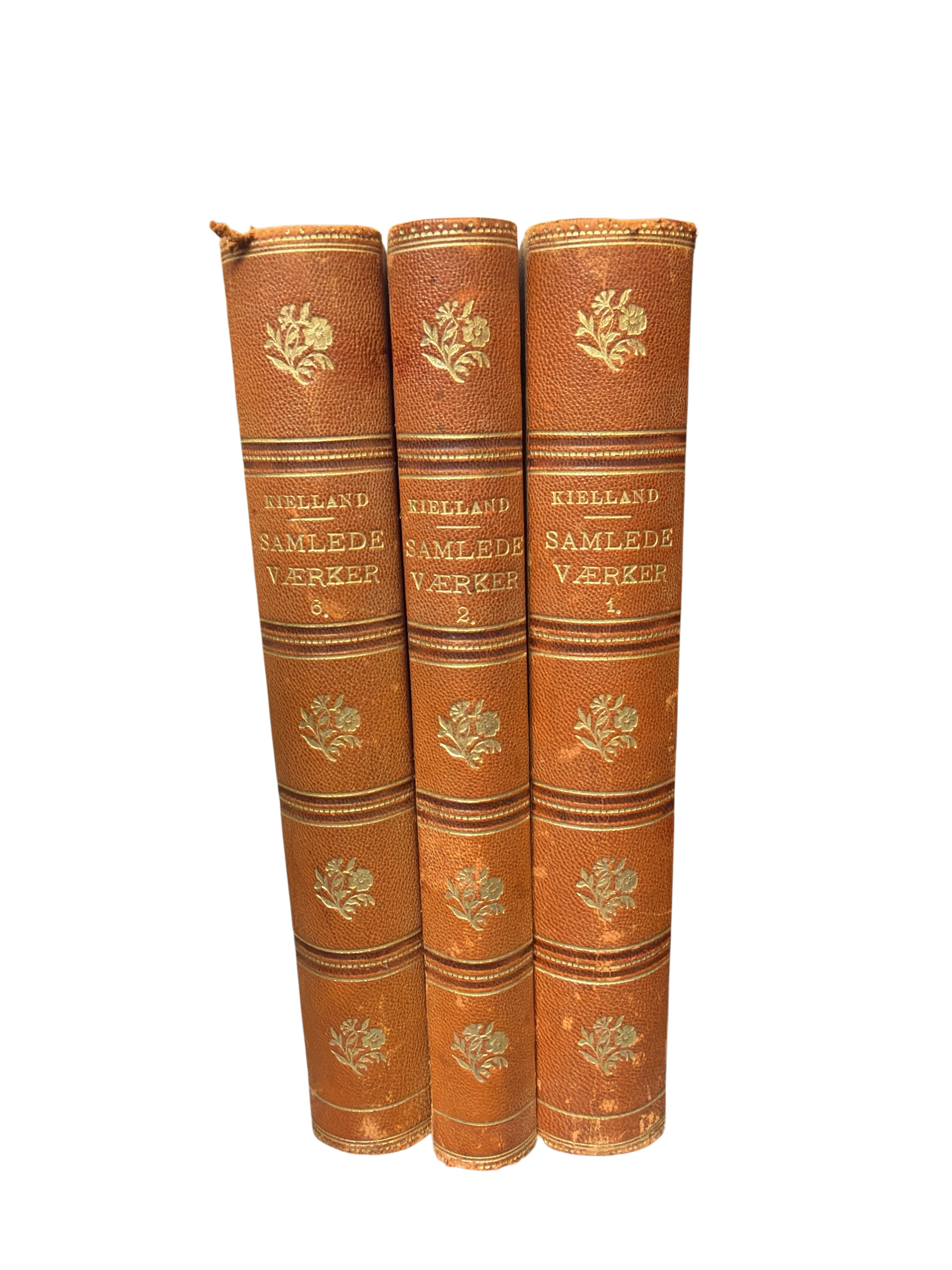 Set of 3 Antique Kielland Leather Books