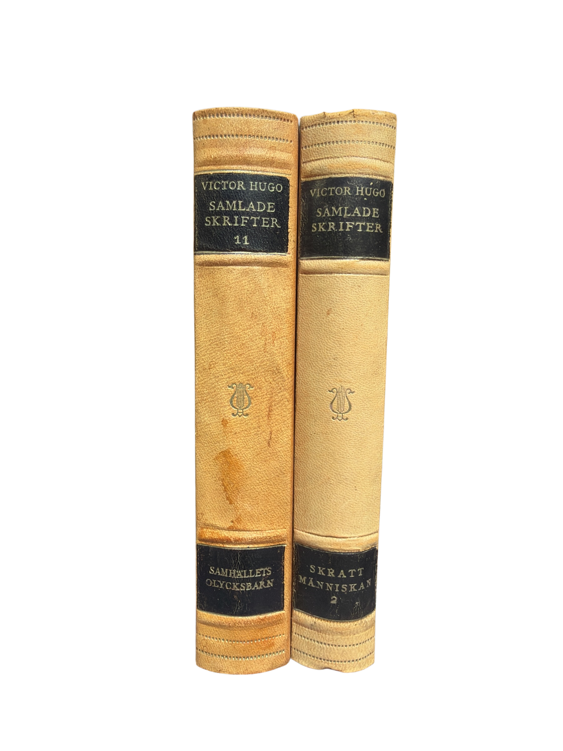 Set of 2 Antique Victor Hugo Samlade Skrifter Leather Book