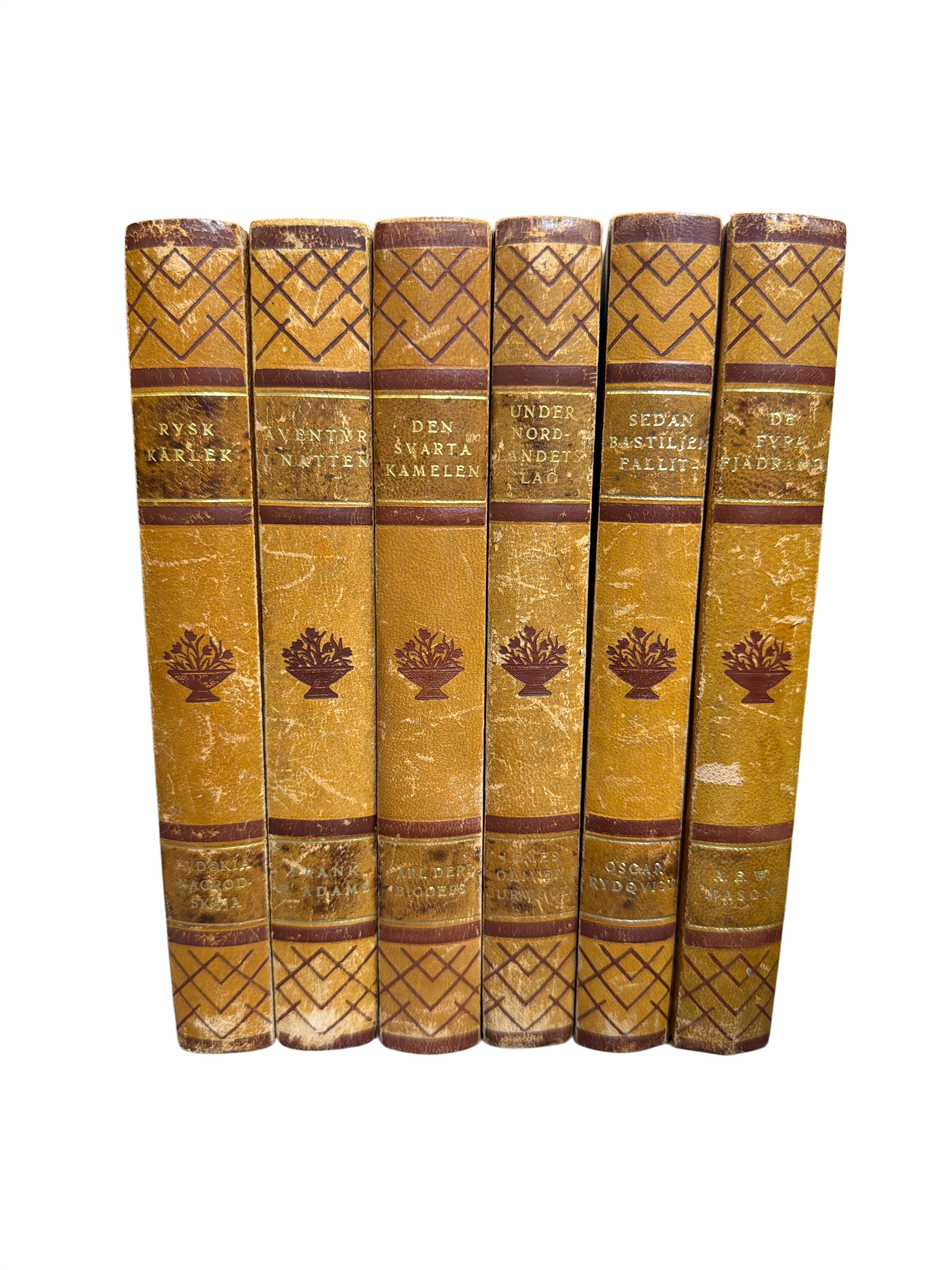 Set of 6 Antique Scandinavian Leather Books