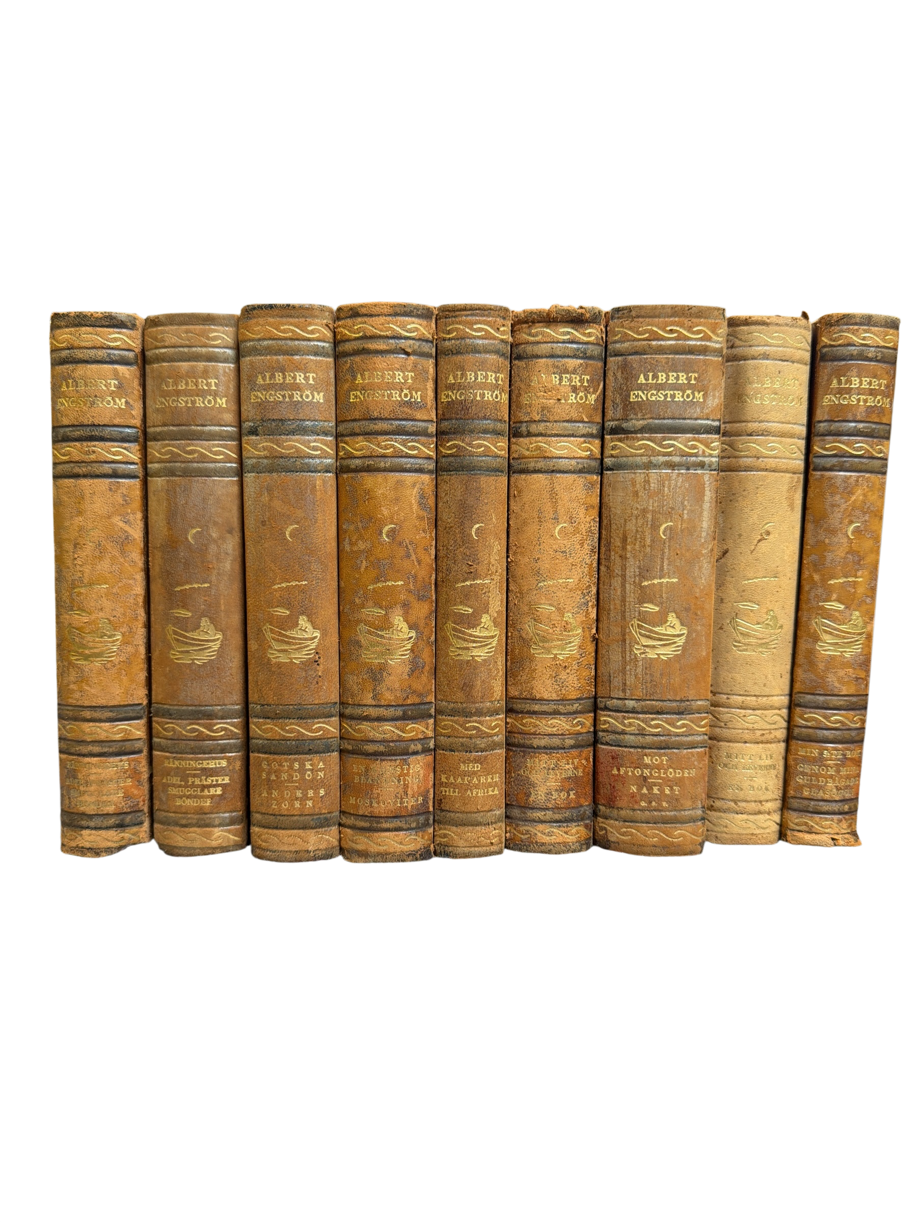 Set of 9 Albert Engström Antique Scandinavian Leather Book
