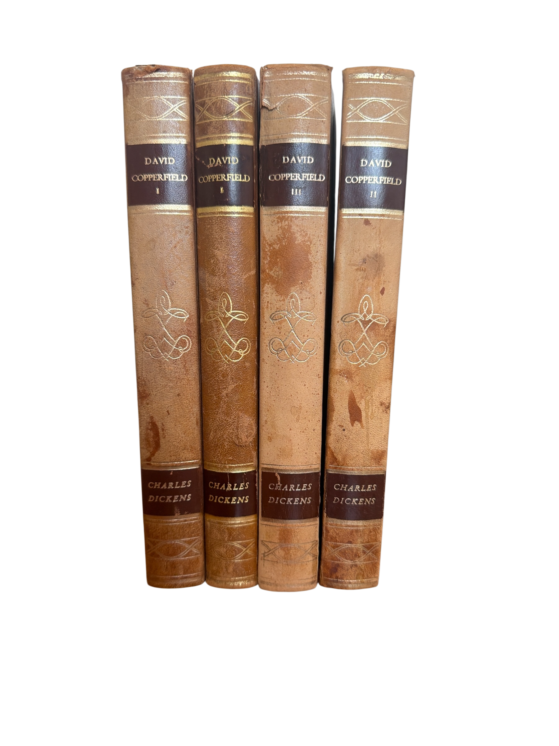 Set of 4 Charles Dickens "David Copperfield" Antique Leather Books