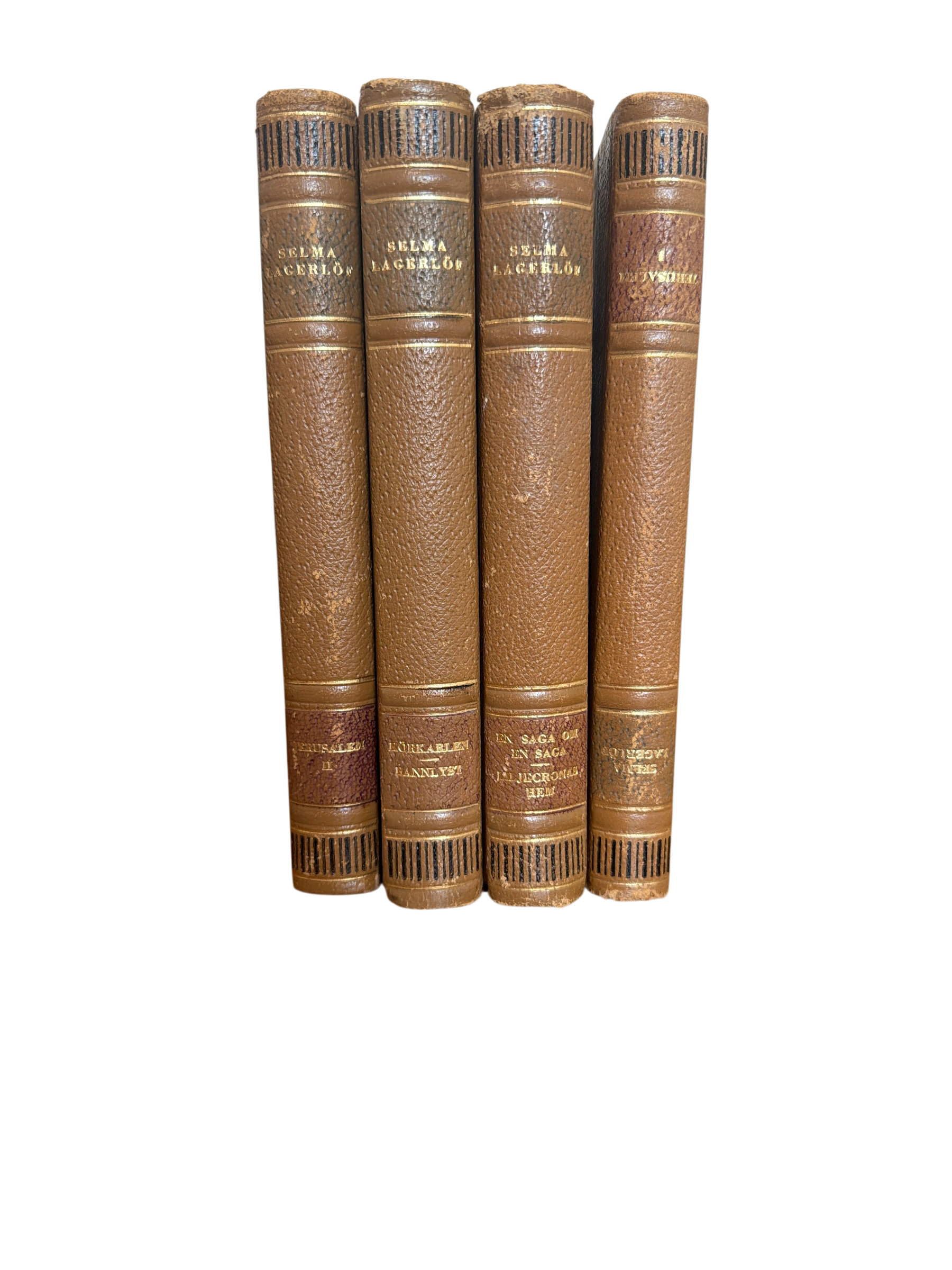 Set of 4 Selma Lagerlöf Antique Scandinavian Leather Books