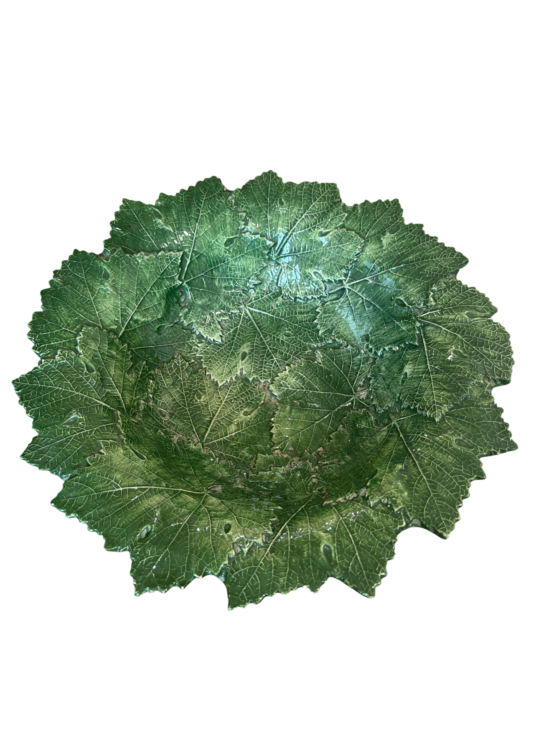 Majolica Green Leaf Serving Bowl