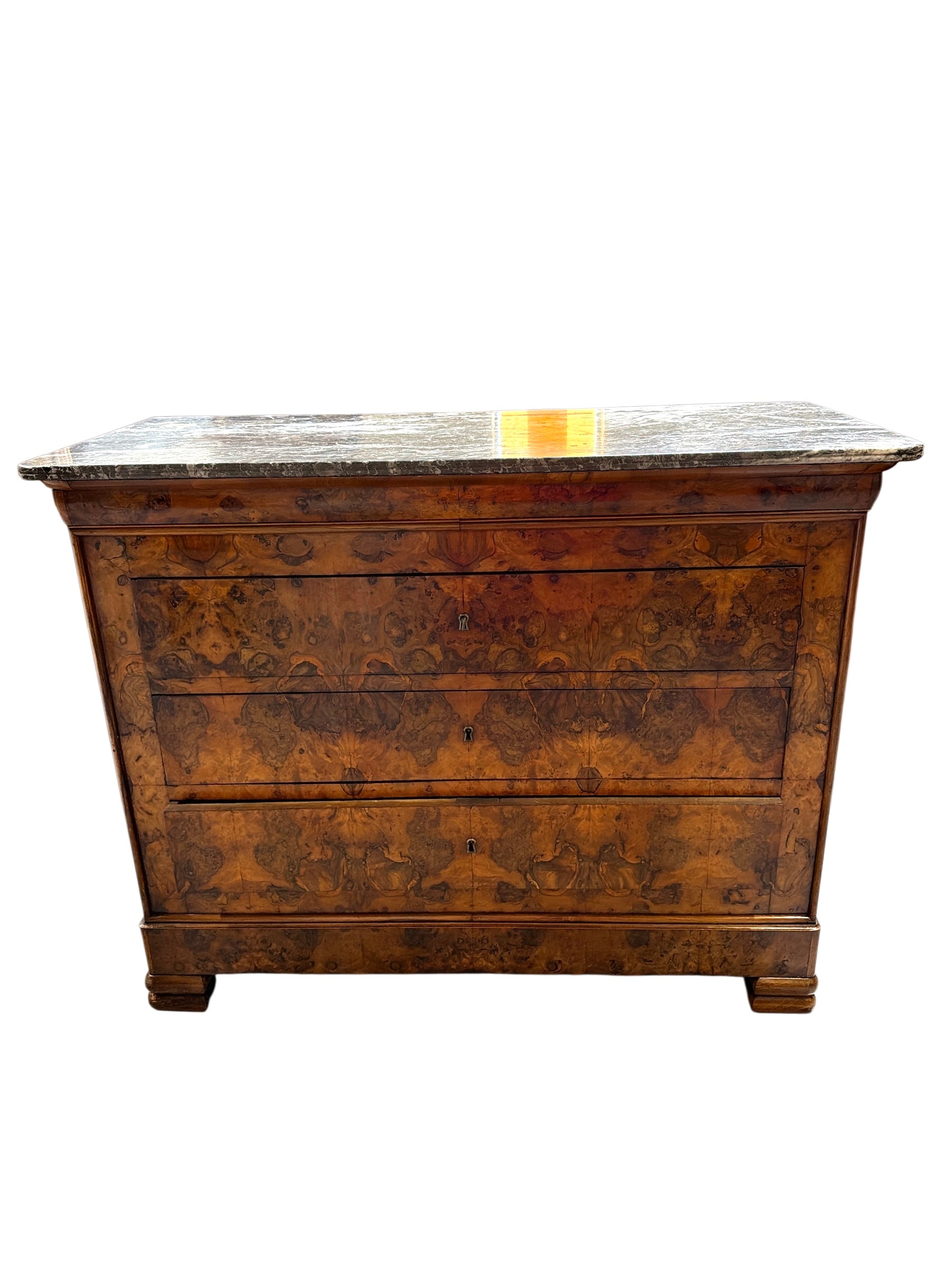 Louis Philippe Burl Walnut Chest with Marble Top