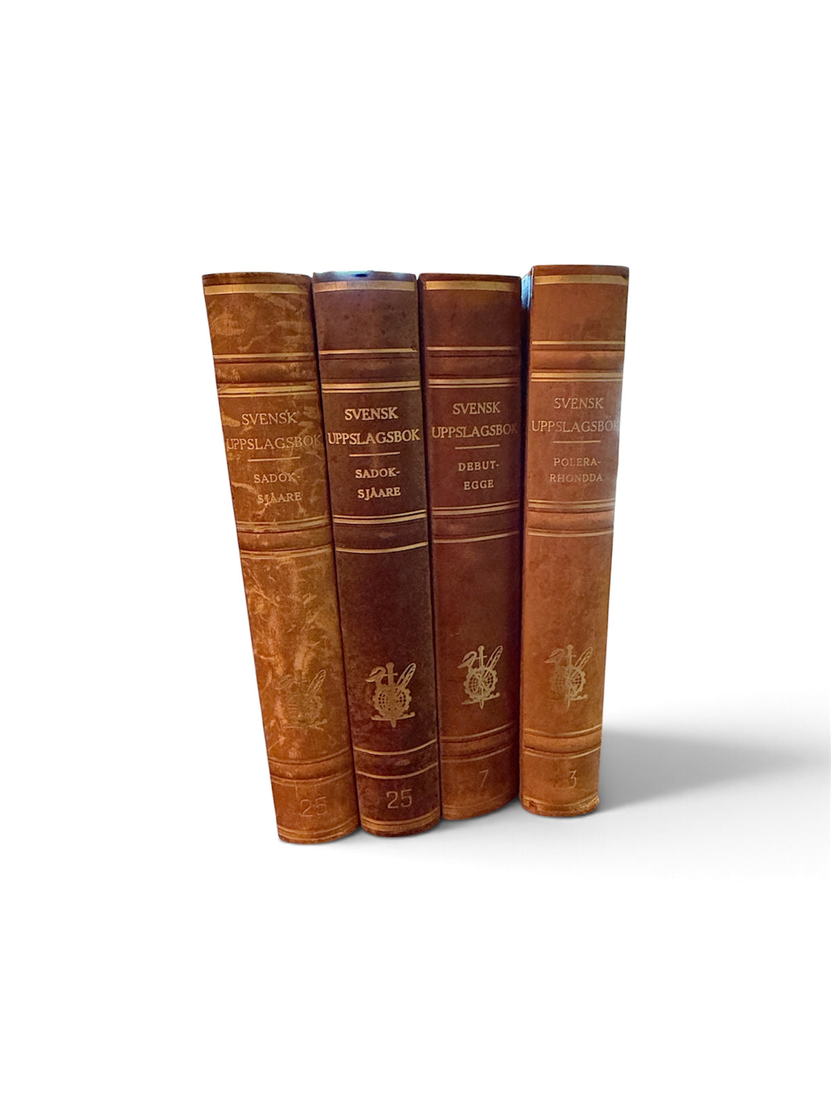 Set of 4 Svensk Uppslagsbok Large Leather-Bound Books