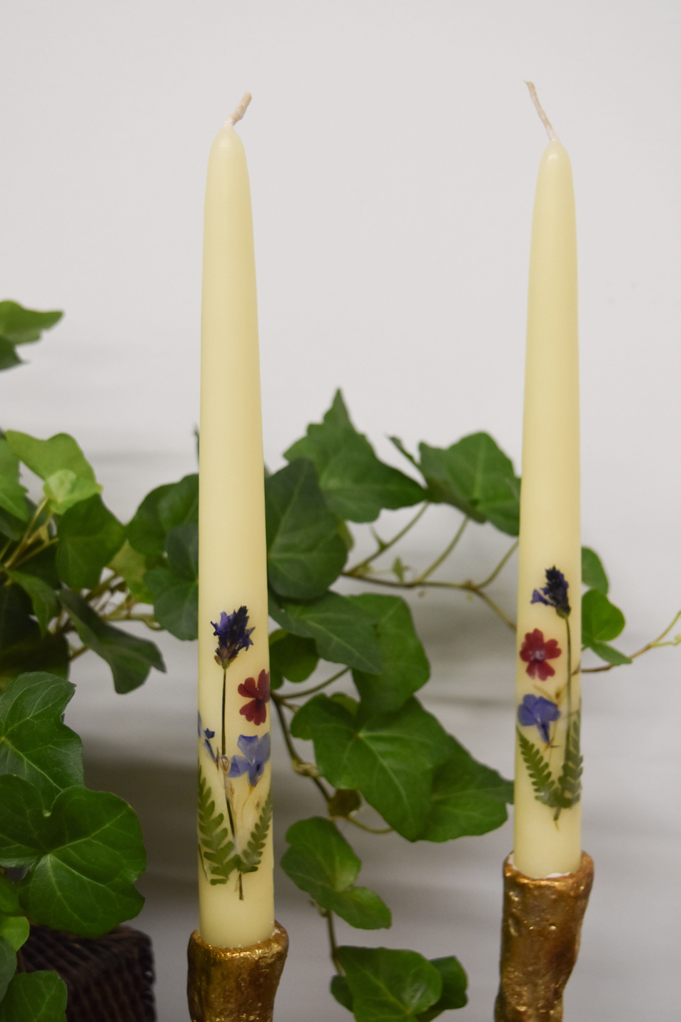 Set of 2 Mixed Botanicals Beeswax Taper Candles
