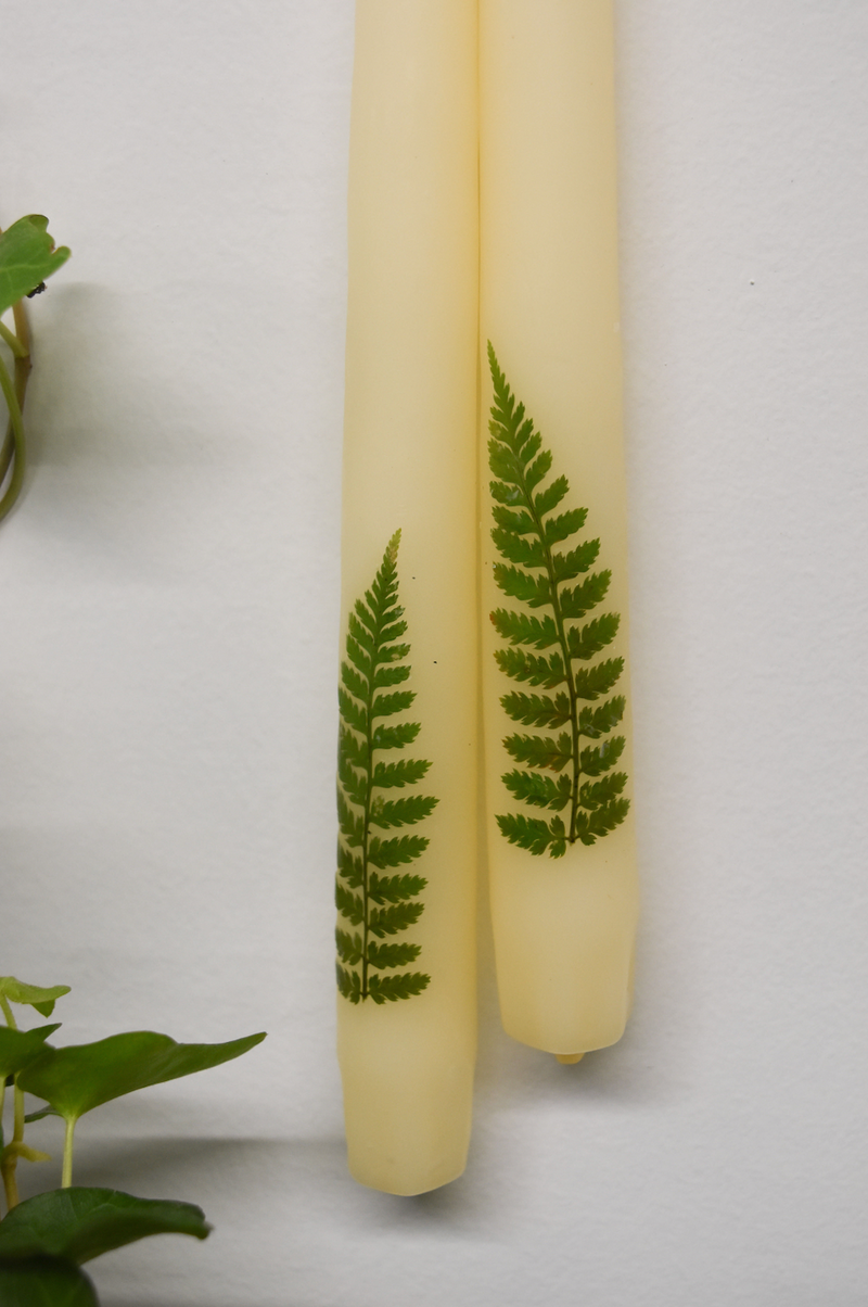 Set of 2 Single Wood Fern Taper Candles