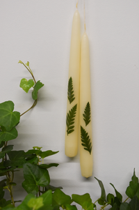 Set of 2 Leather Ferns Taper Candles