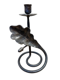 Pair of Iron Oak Leaf and Acorn Candlesticks