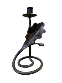 Pair of Iron Oak Leaf and Acorn Candlesticks