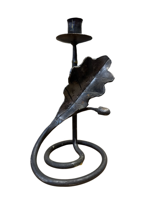 Pair of Iron Oak Leaf and Acorn Candlesticks