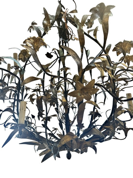 Circa 1800s Large Floral Bronze Chandelier
