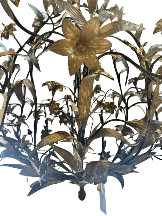 Circa 1800s Large Floral Bronze Chandelier
