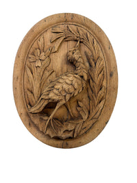 Pair of Hand-Carved French Oak Bird Plaques