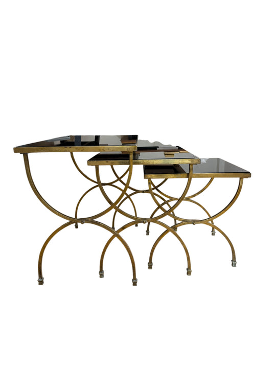Brass and Smoked Glass Nesting Tables