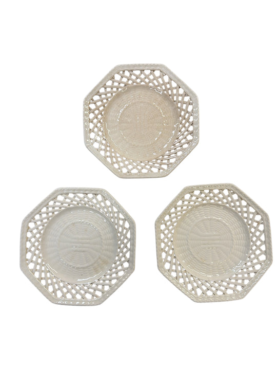 Set of 7 Octagonal Reticulated Creamware Plates & Bowl