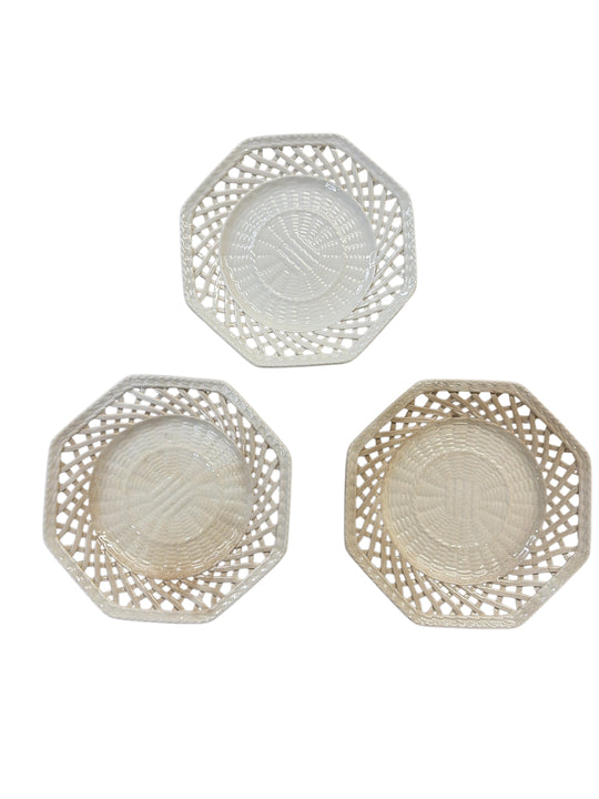 Set of 7 Octagonal Reticulated Creamware Plates & Bowl